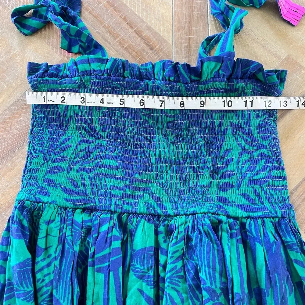 Briton Court Hawaiian Smocked Dress Girls Sz 8 Floral Hula Blue Print Hawaii